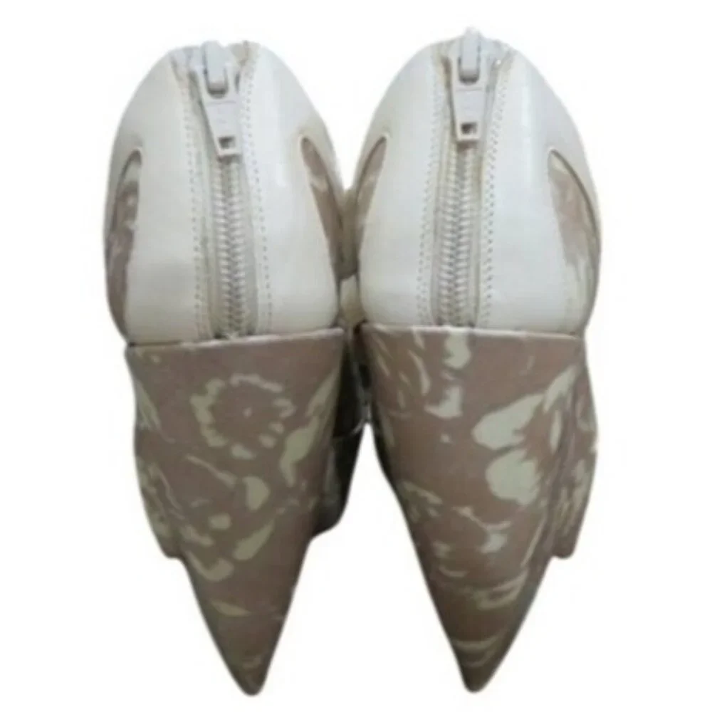 Nicholas Kirkwood Tan Nude Italian Leather & Floral Velvet Lace Platform Wedge 6